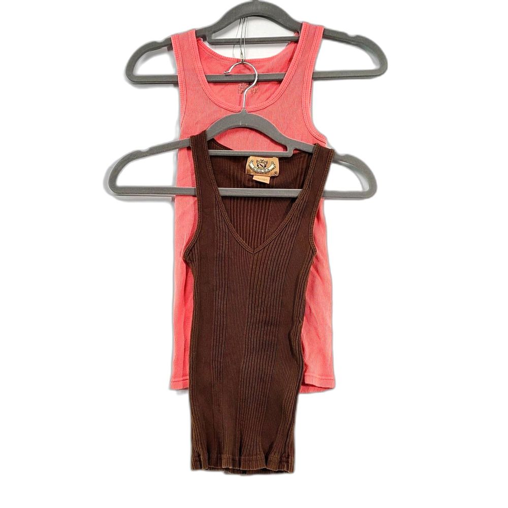 Bundle of 2 Cocoa Brown and Pink 100% Cotton Ribbed Tank top Medium